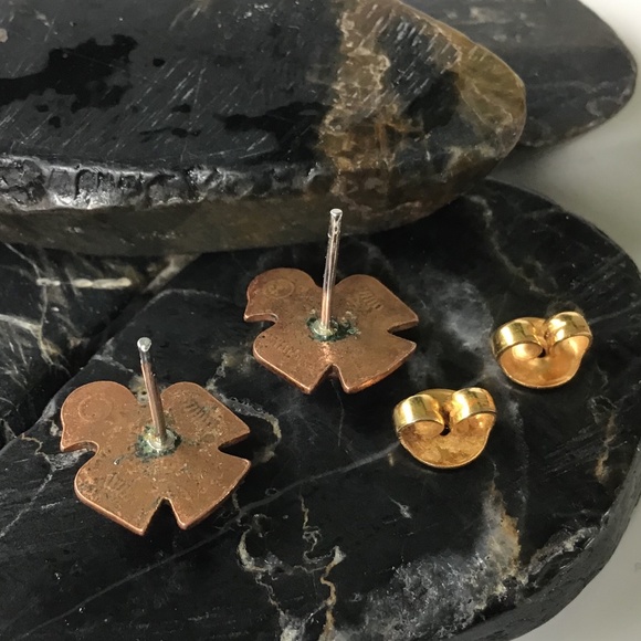 Vintage Copper Turquoise Earrings Thunderbird Southwest Style Pierced - Picture 3 of 12